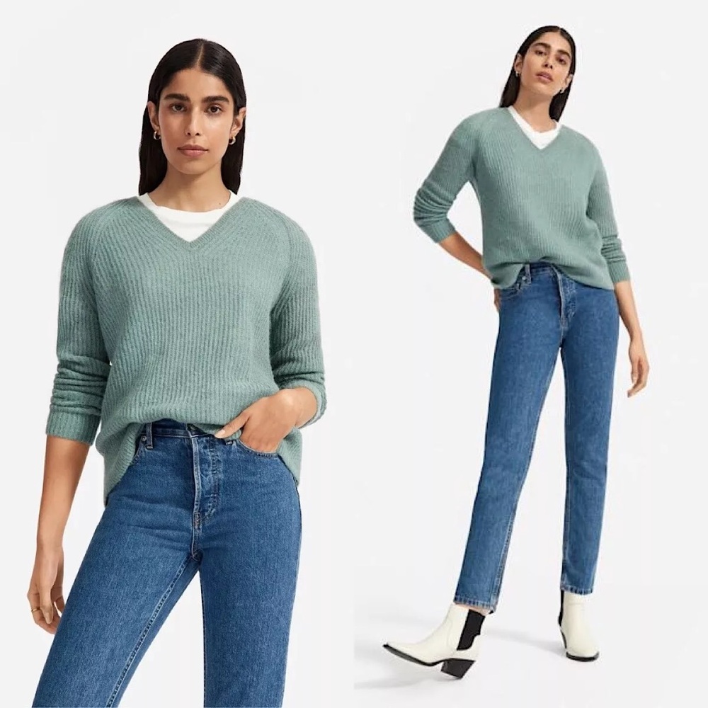 Everlane the alpaca v-neck sweater in pamona green (xs)